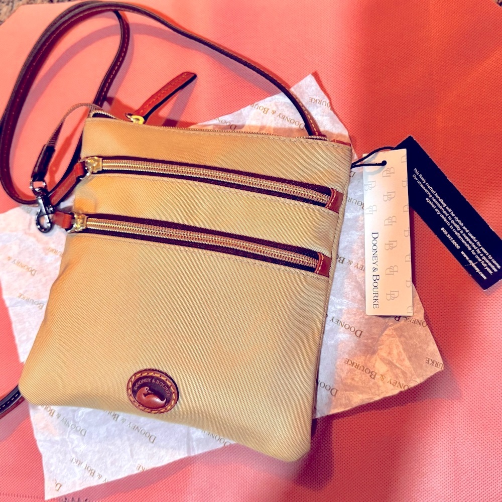 Dooney & Bourke Nylon North South Triple Zip Crossbody Khaki - Red Lining - NWT